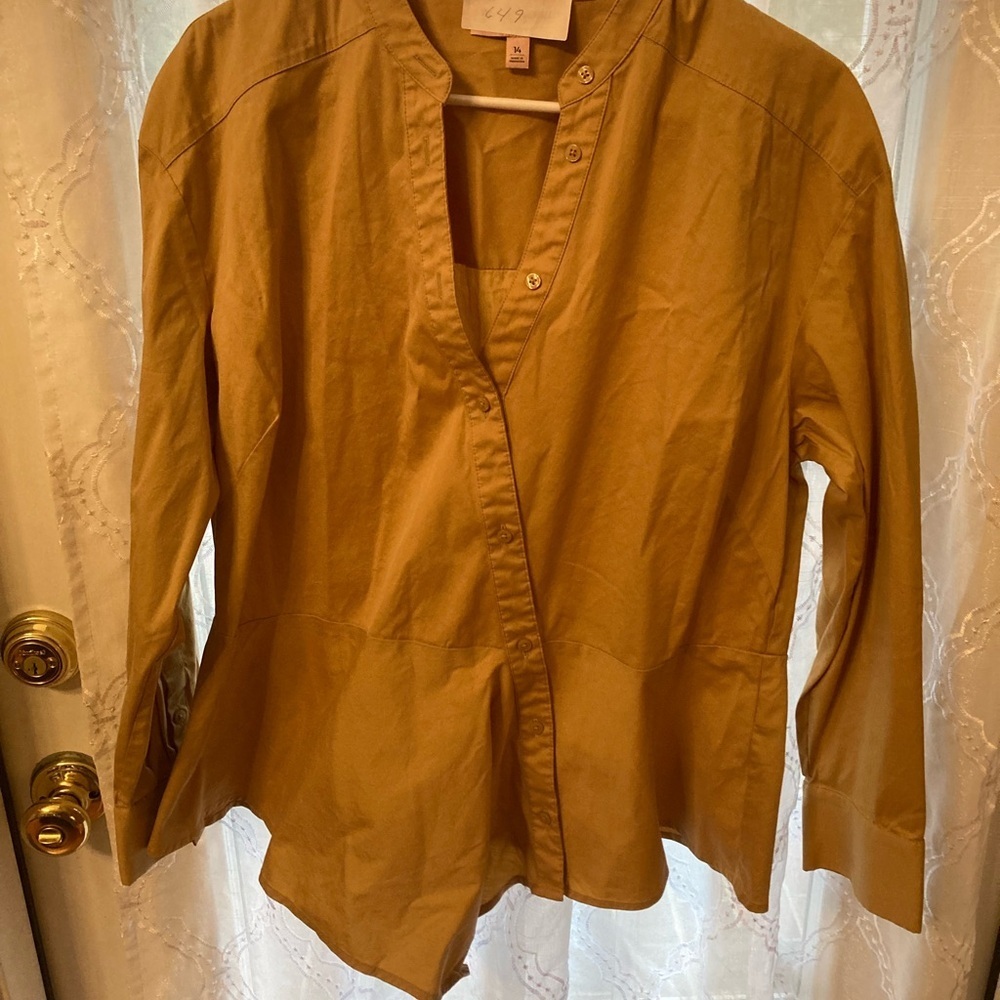 🍂 Chico’s Black Label Peplum Button-Front Jacket | Camel | Size 14 🍂